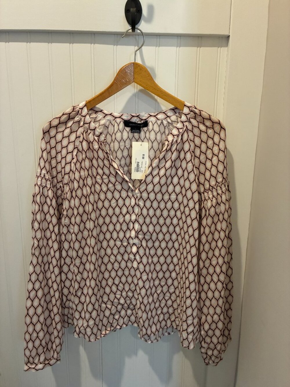 Sanctuary Sundays Best Popover Blouse (Evereve) NWT LARGE Pink/White/Black